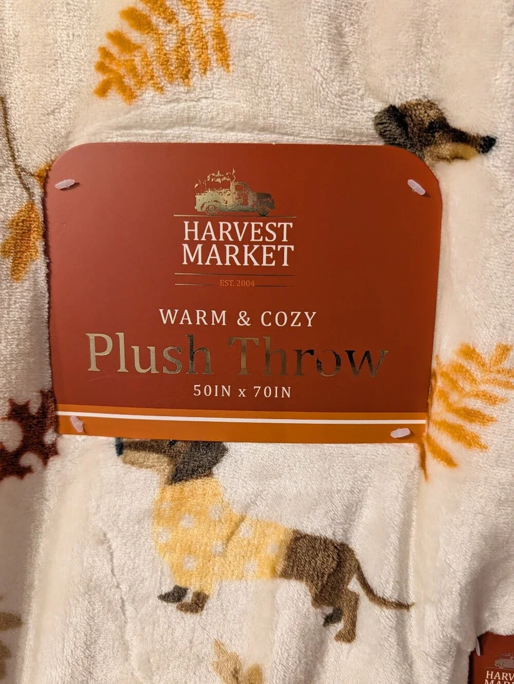 Plush Throw Blanket - Cream with Brown & Orange Dachshunds